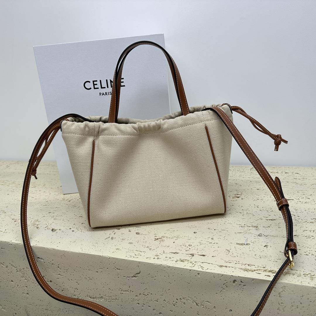 celine Sailings new CABAS TRIOMPHE woven leather drawstring bag imported cow leather embossed 