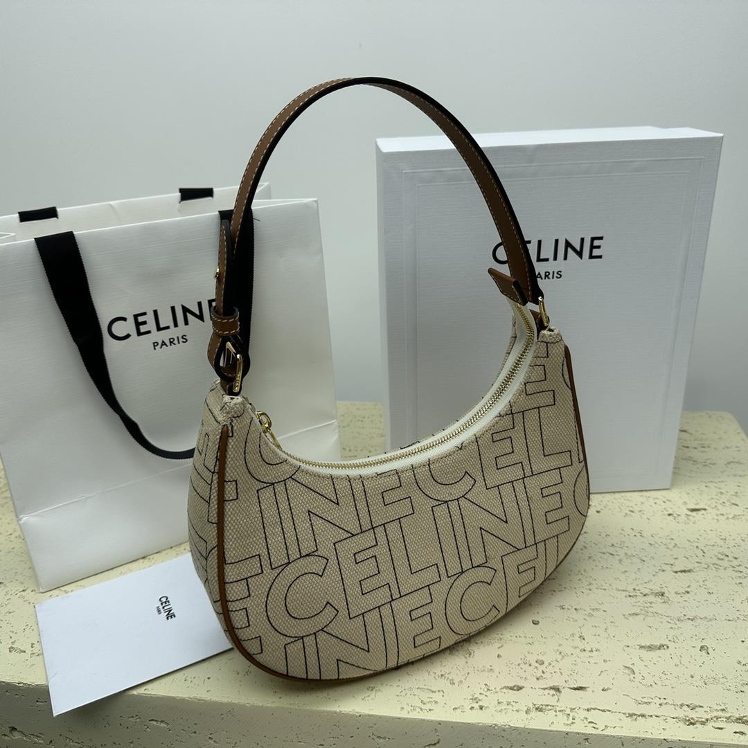 celines new AVA letter logo full body printed fabric decorative handbag shoulder and carry zip