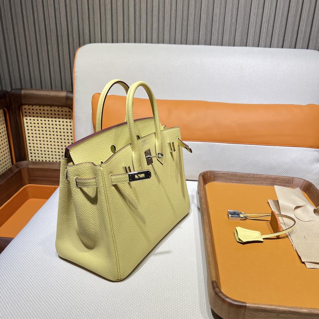 Birkin 25 Platinum togo 1z Chicken Yellow Jaune Poussin Inner Seam Silver Button Purchase Leve