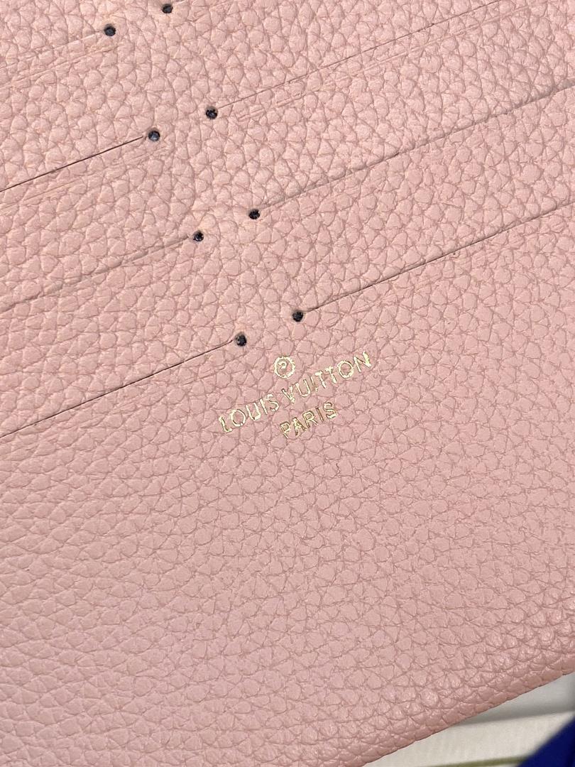 The M64064 Pink Pochette Flice Chain Bag is a Monogram Imprente leather embossed Louis Vui