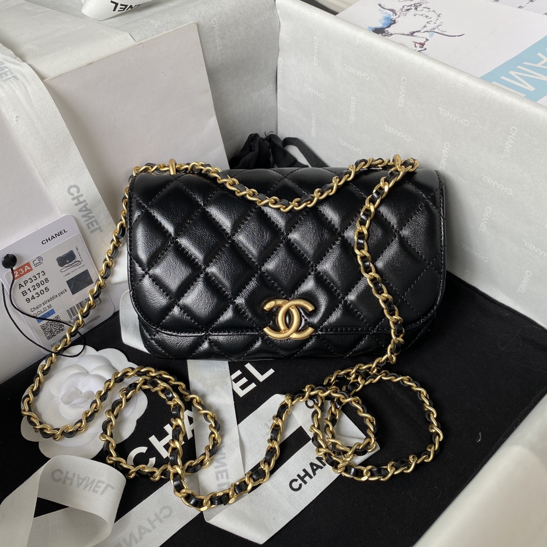 Chanel23A Advanced Handicrafting Workshop Series Black Gold Leather Chain Wearing Small Bag AP3373 S