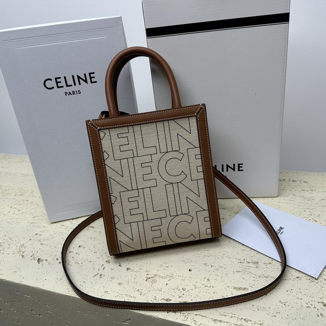 celine Sailings new CABAS TRIOMPHE letter logo is printed all over fabric with MiNi size verti