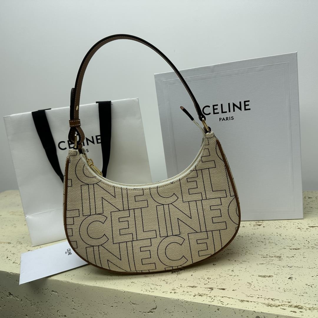 celines new AVA letter logo full body printed fabric decorative handbag shoulder and carry zip