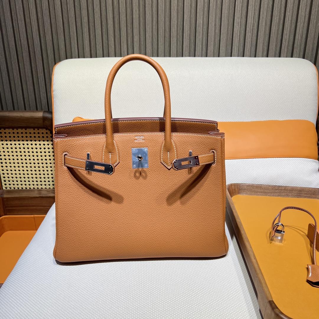 Birkin 30 Platinum Togo ck37 Gold Brown Gold Inner Seam Silver Buckle Purchase Level Top OEM R