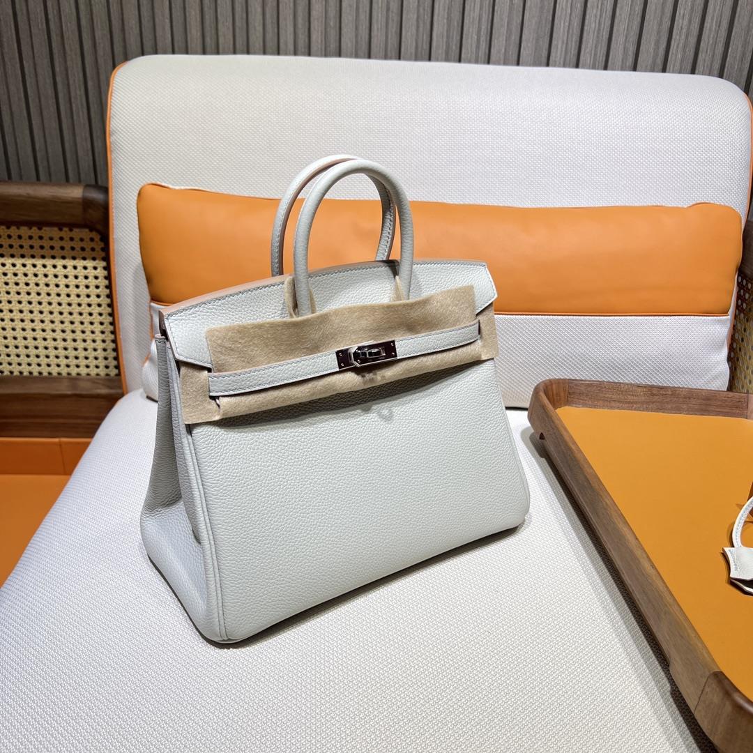 Birkin 25 Platinum Togo 8L Glacier White Beton Inner Seam Silver Buckle Purchase Level Top Ori