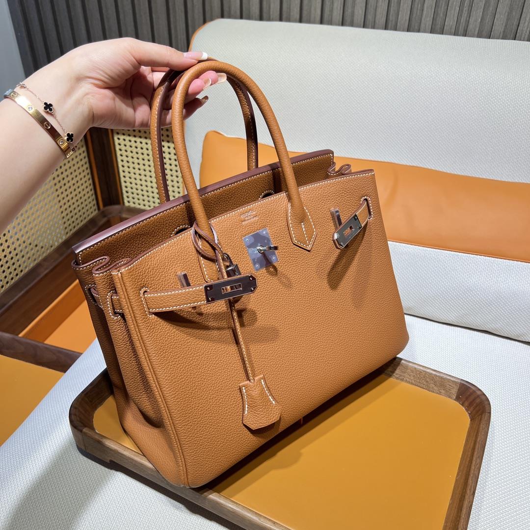 Birkin 30 Platinum Togo ck37 Gold Brown Gold Inner Seam Silver Buckle Purchase Level Top OEM Restric