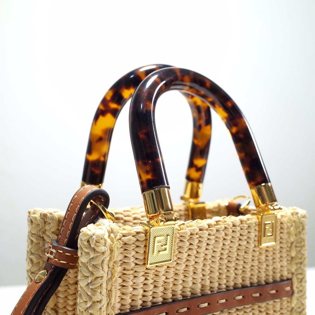 FENDI Sunshine Mini Handbag made of natural grass woven material featuring moss stitching effe