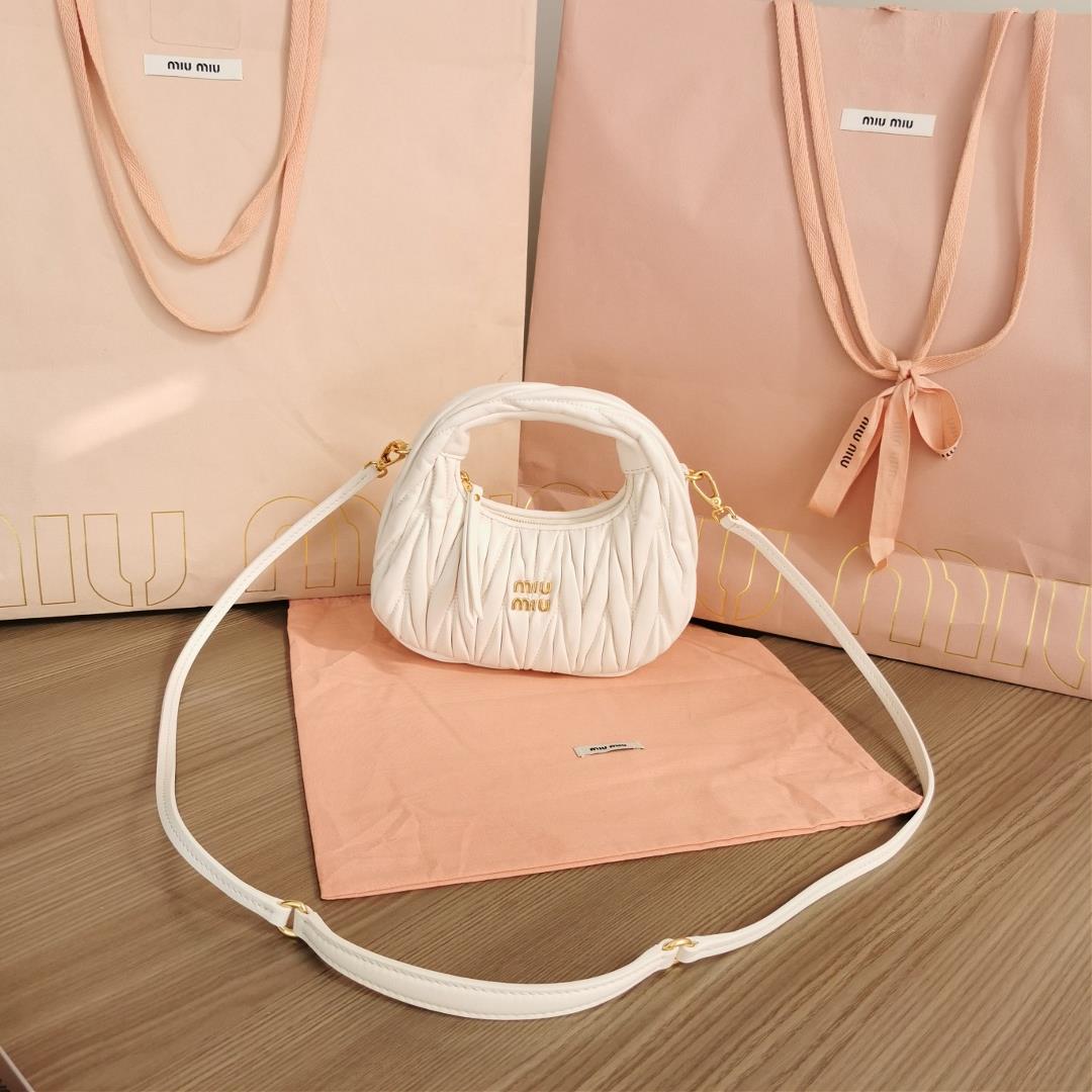 Small size The M familys new mini MiuWander handbag features imported lamb skin classic brand signat