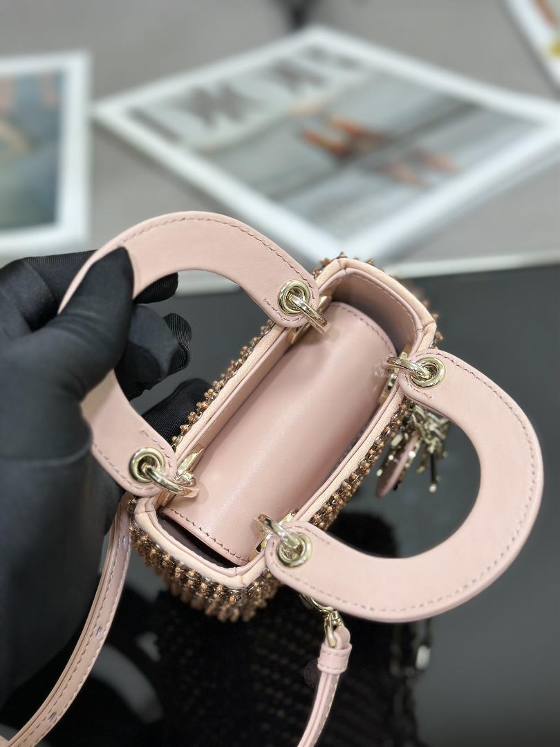 The minimalist aesthetic of the Lady Dior collection featuring embroidered honey beads an