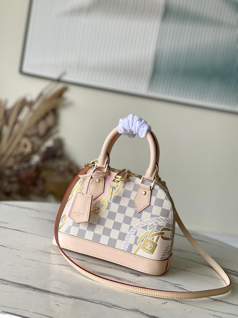 N40472 41221 white silk screenThis Alma BB handbag features a nautical print composed of rope and ch