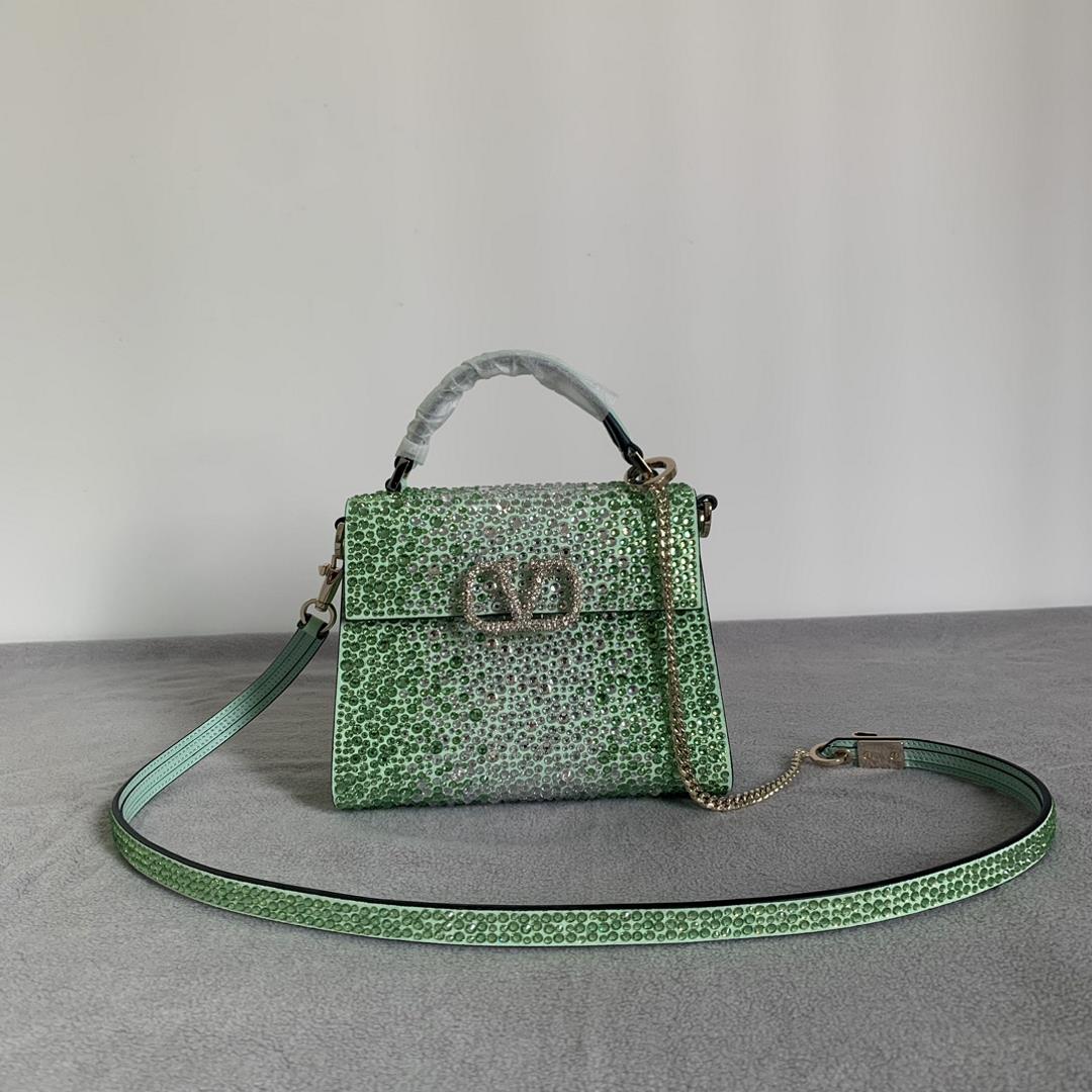 Gradual avocadoValentino Garavani VSLING Mini Handbag fully covered with imitation crystal equippe