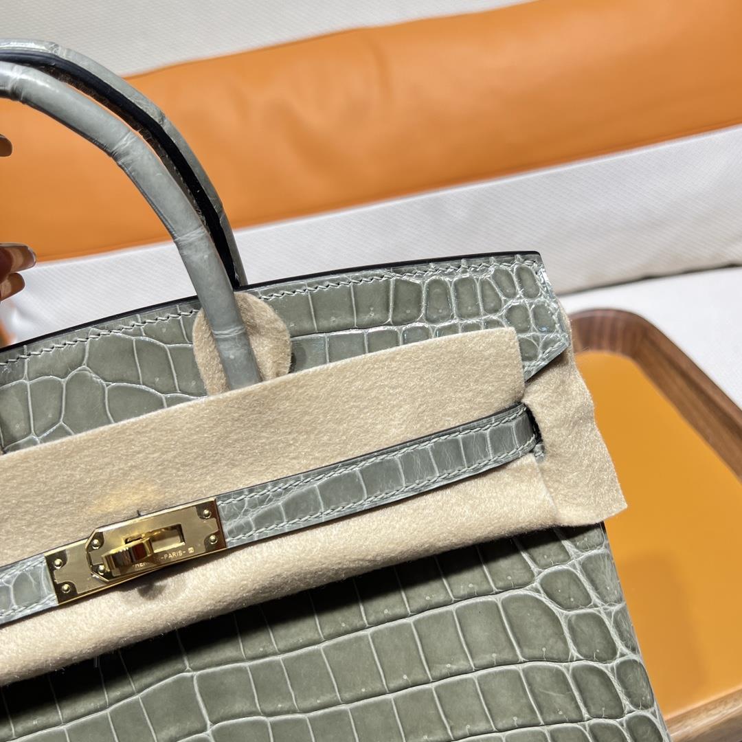 Birkin 25cm Nile crocodile Platinum 25cm 81 Turtledove Grey Grid Tourterelle Gold Buckle combi