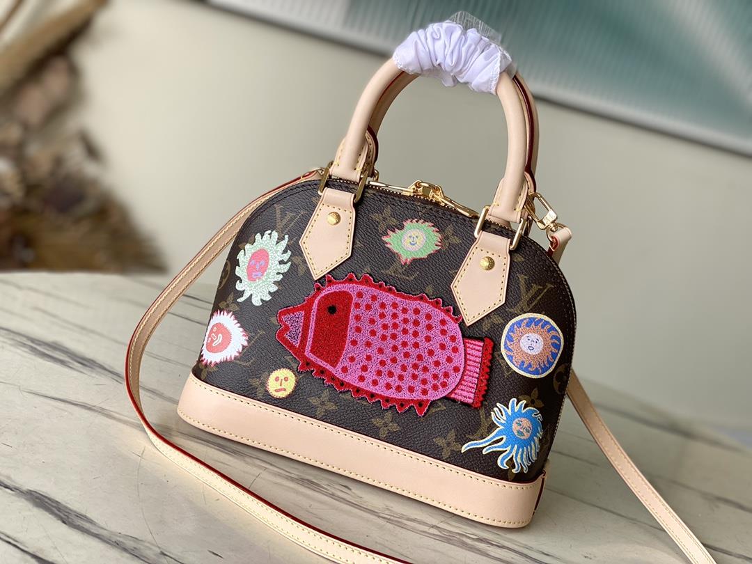 M46428 53152 embroidered flowerThis LV x YK Alma BB handbag interprets the face theme of x