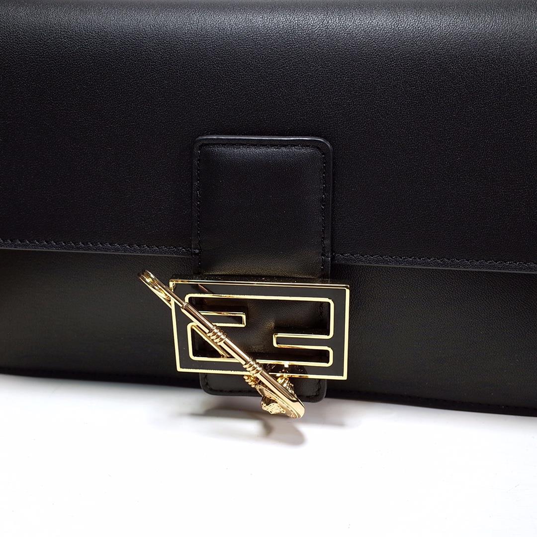 The iconic square Baguette handbag from the Versace by Fendi series Black smoothMaterial decor