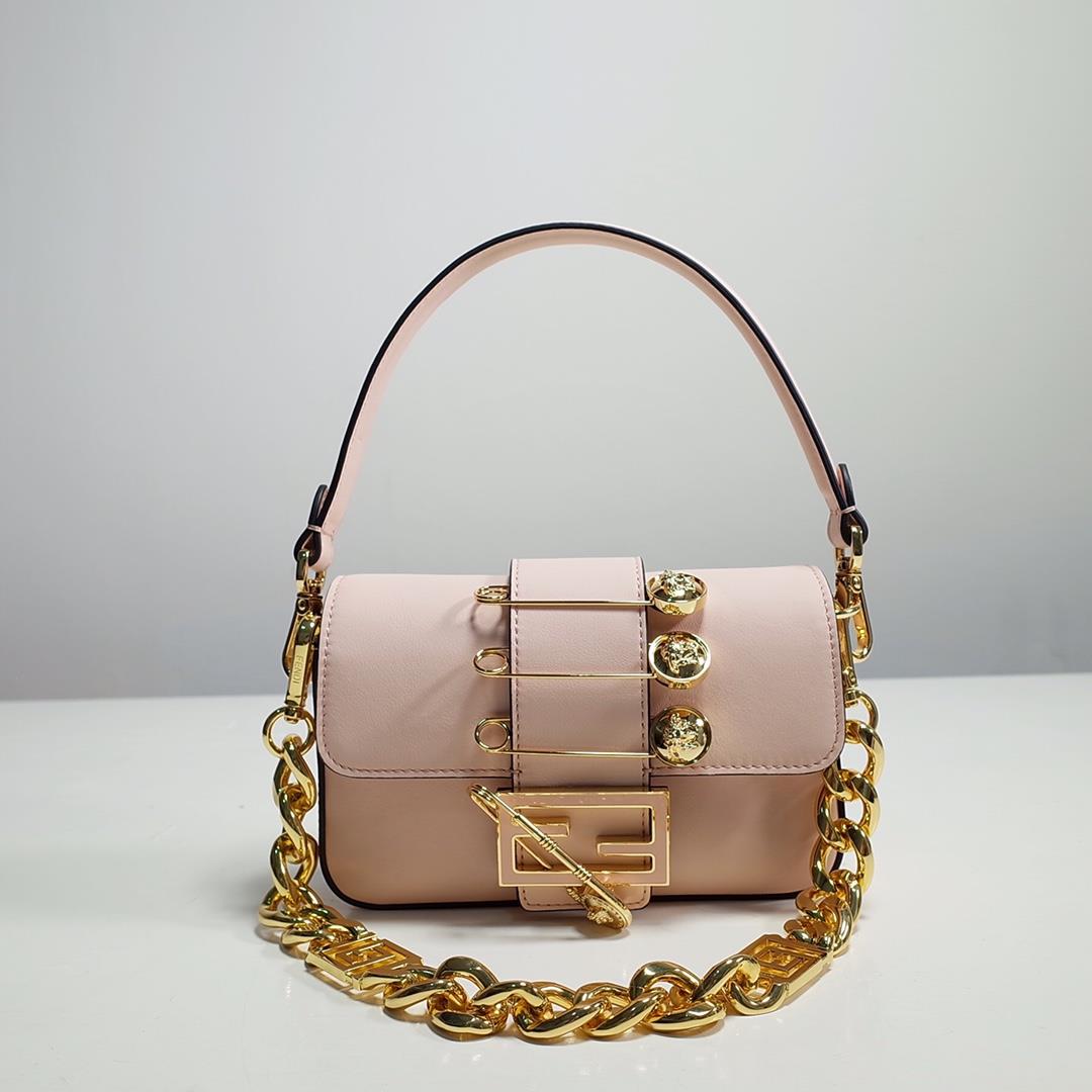 The iconic square Baguette mini handbag from the chain Versace by Fendi series Pink lightMade of smo