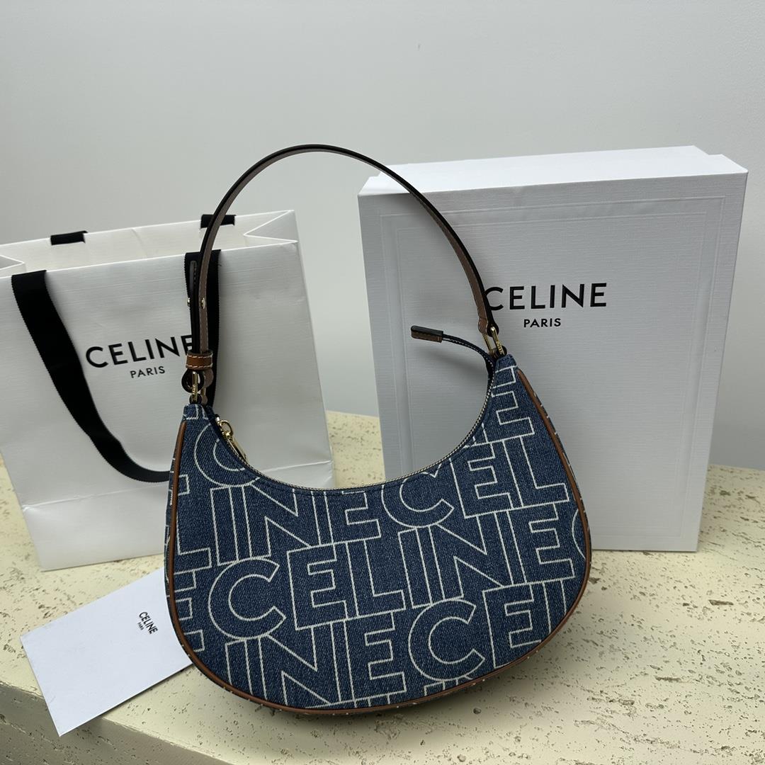 celines new AVA letter logo full body printed fabric decorative handbag shoulder and carry zippered 