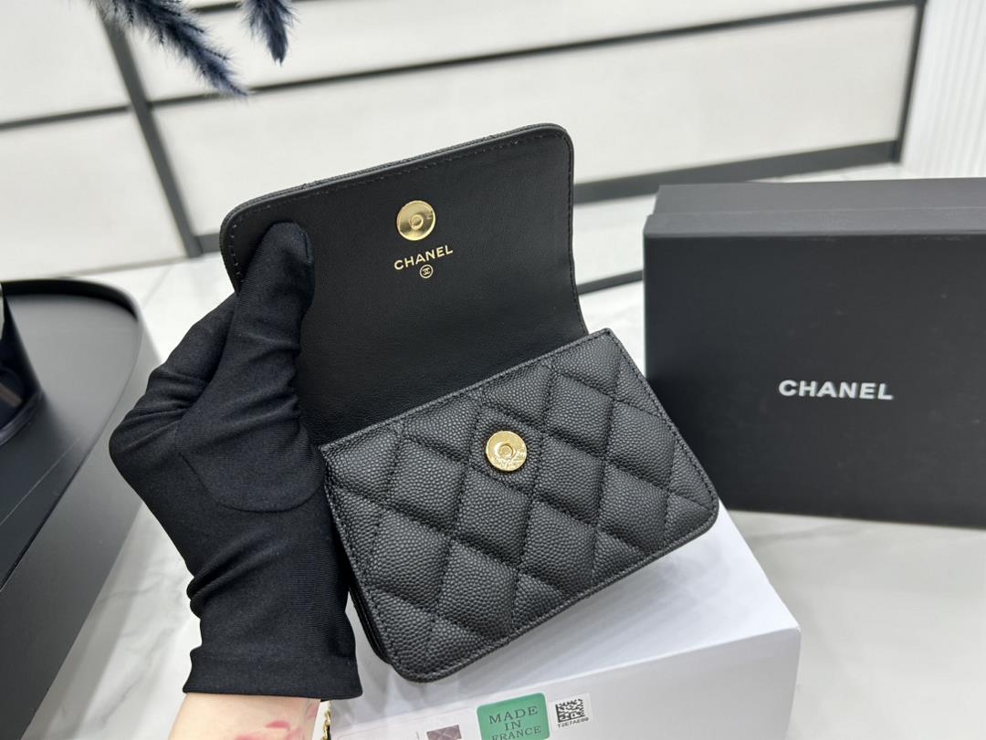 AP3317 Chanel23S Black Gold Lychee Leather Bag Buckle Organ Bag Small Pendant Mini Black Gold 