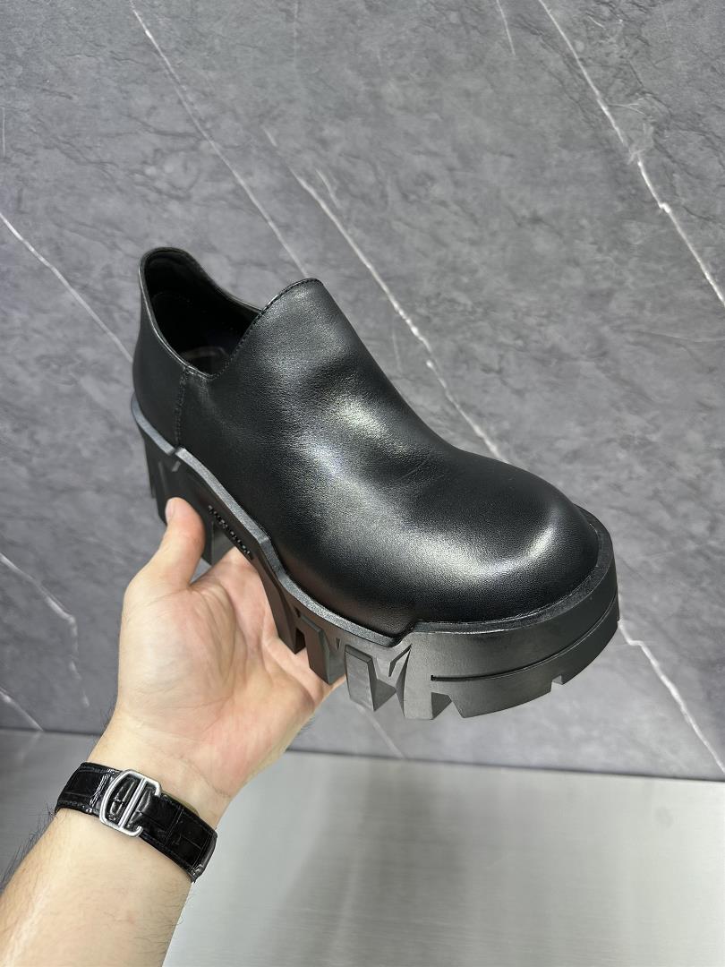 New Top Balenciaga Blcg 21FW Bulldozer Low Top Derby Bulldozer Black Logo Round Toe Derby