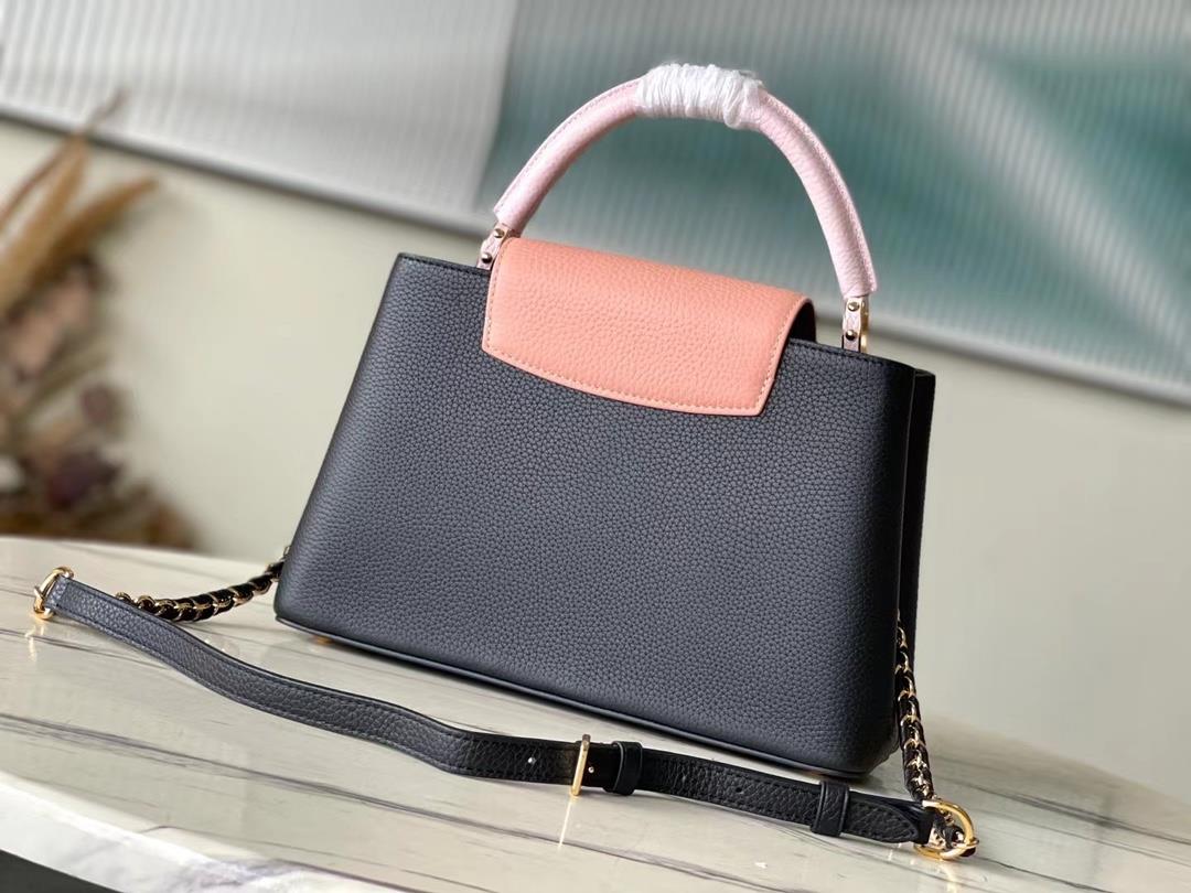 M21887 black and pink color matching medium size Taurilon leather version of the Capuchine