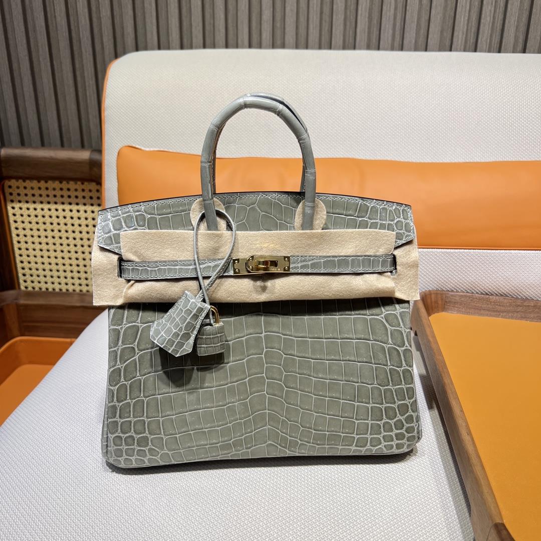 Birkin 25cm Nile crocodile Platinum 25cm 81 Turtledove Grey Grid Tourterelle Gold Buckle combines lo