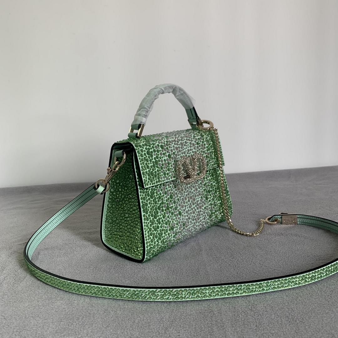 Gradual avocadoValentino Garavani VSLING Mini Handbag fully covered with imitation crysta