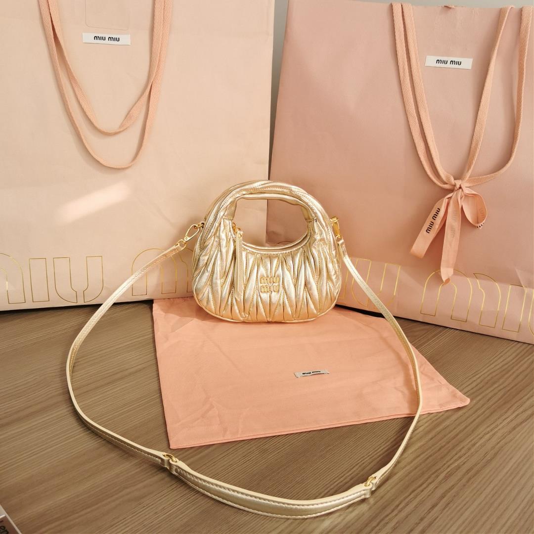 Small size The M familys new mini MiuWander handbag features imported lamb skin classic brand signat