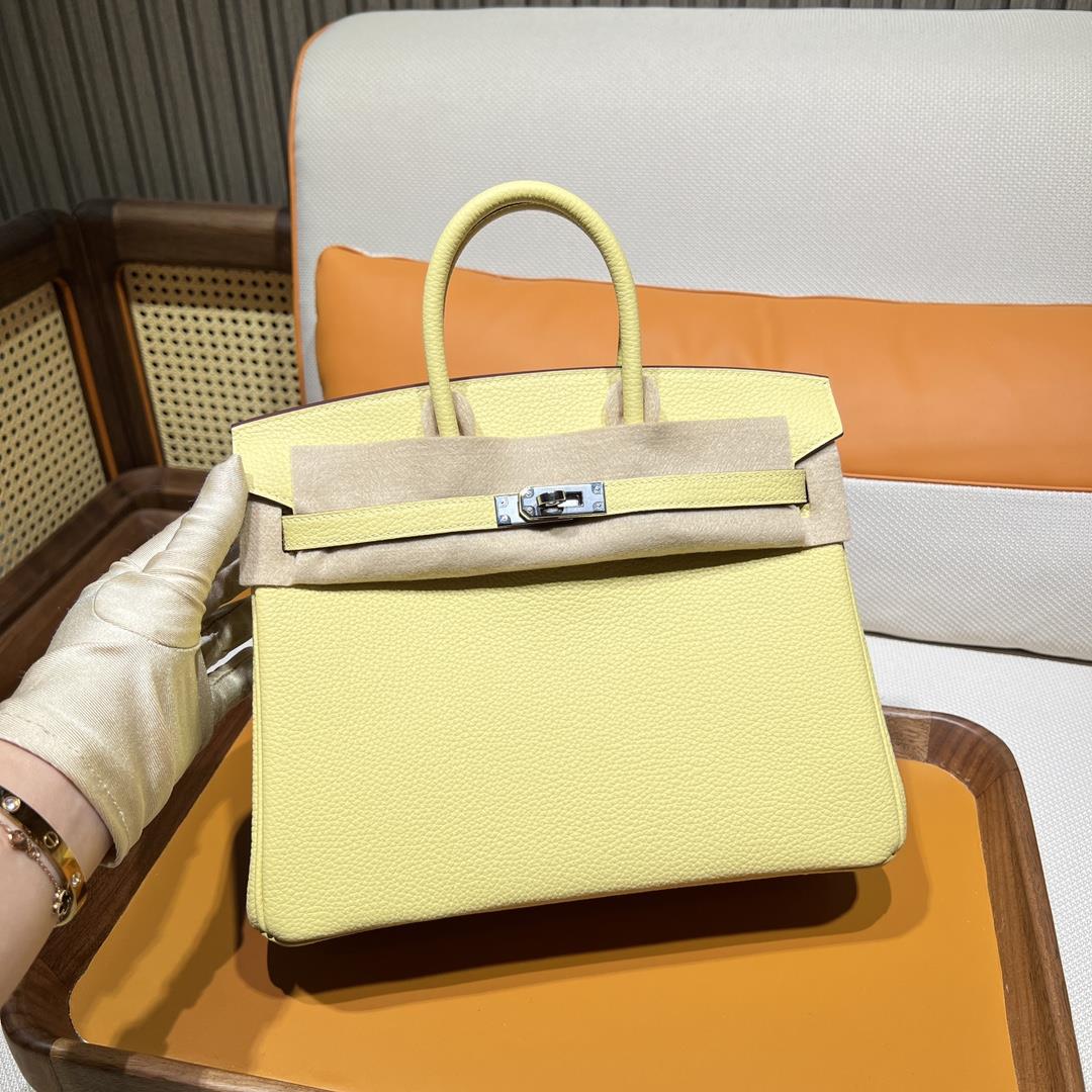 Birkin 25 Platinum Togo 1z Chicken Yellow Jaune Poussin Silver Button Purchase Level Top Original Fa