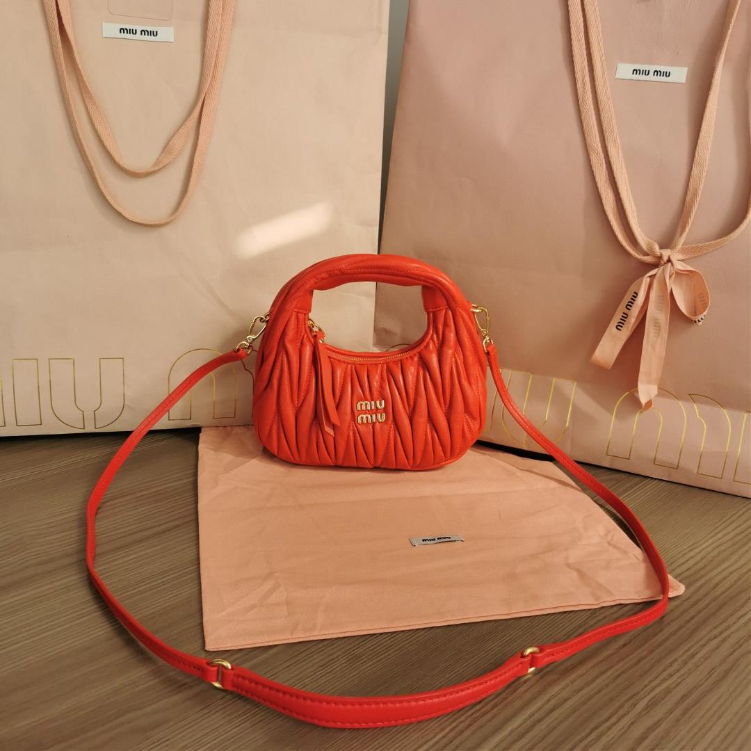 Small size The M familys new mini MiuWander handbag features imported lamb skin classic brand signat