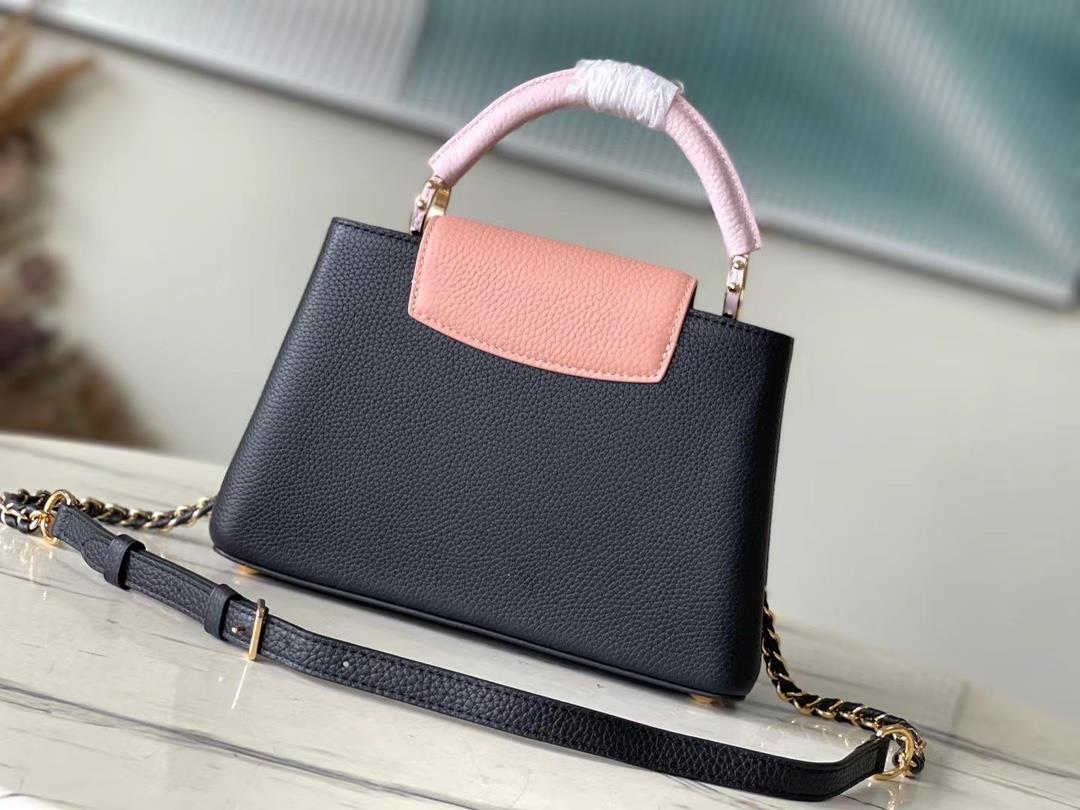 M21887 black and pink color matching small size Taurilon leather version of the Capuchines