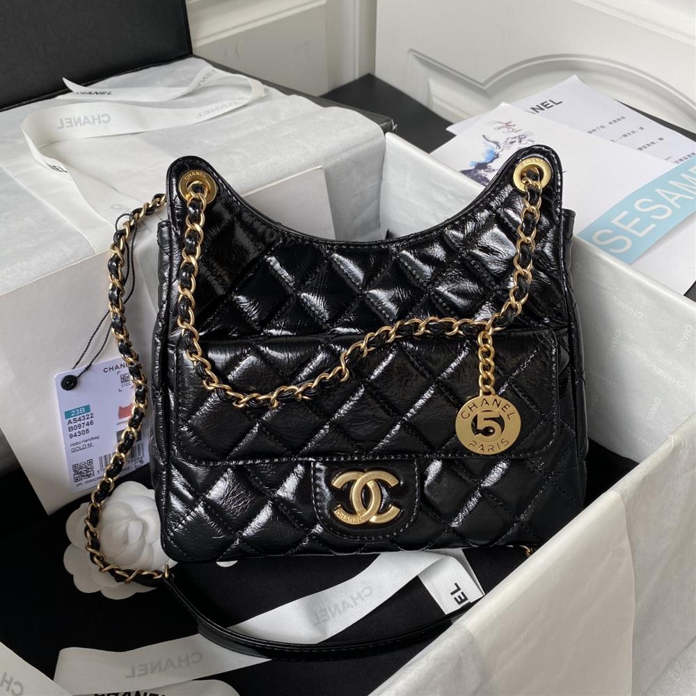 The mid size Chanel 23B AS4322 oil wax leather hobo stable shoulder bag has the highest attention to