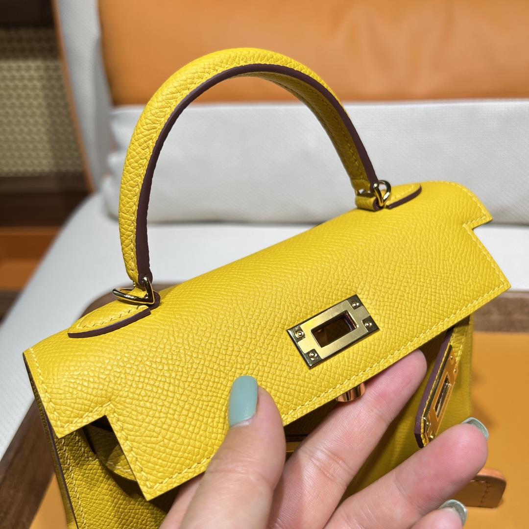 Mini Kelly 19 Kelly Second Generation Epsom 9D Amber Yellow Faune Ambie Gold Button Purchase L