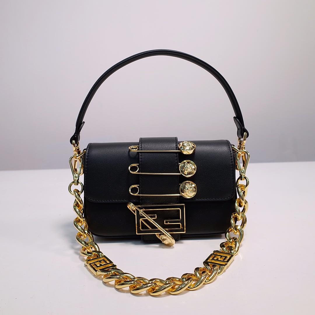 chain The iconic square Baguette mini handbag from the Versace by Fendi collection Black smoothMade 