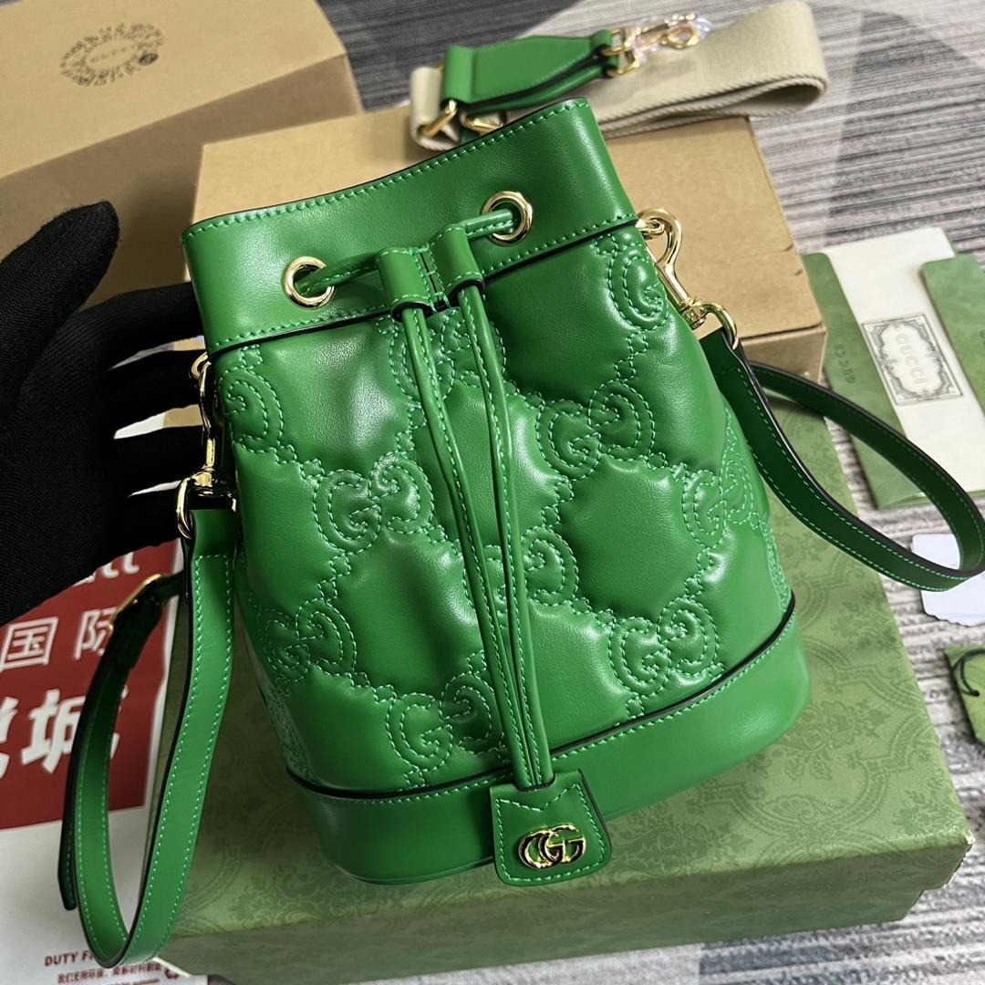 Equipped with a complete set of counter green packaging GG matelasss leather mini bucket bags 