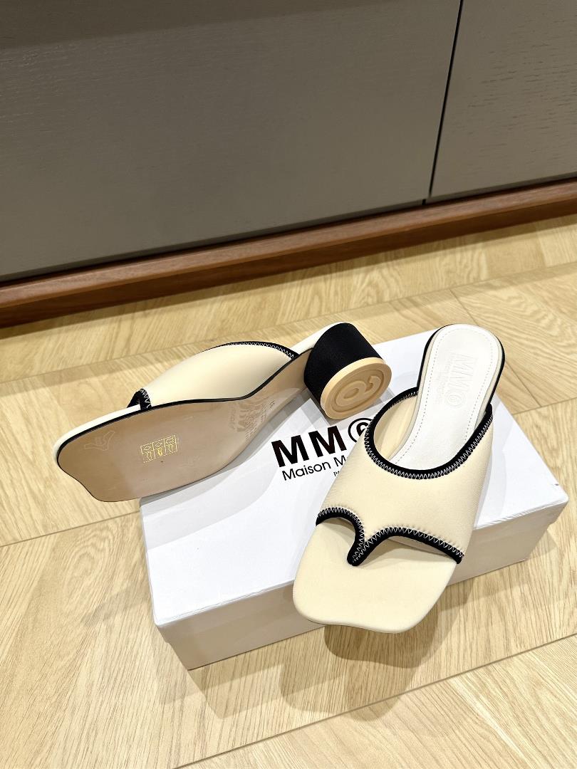 Top mm6 flip flops with fabric surface and genuine leather sole size3536373839professional lux