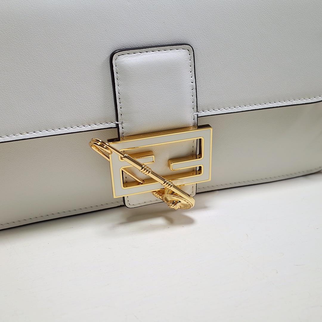 The iconic square Baguette handbag from the Versace by Fendi series White smooth leatherMateri