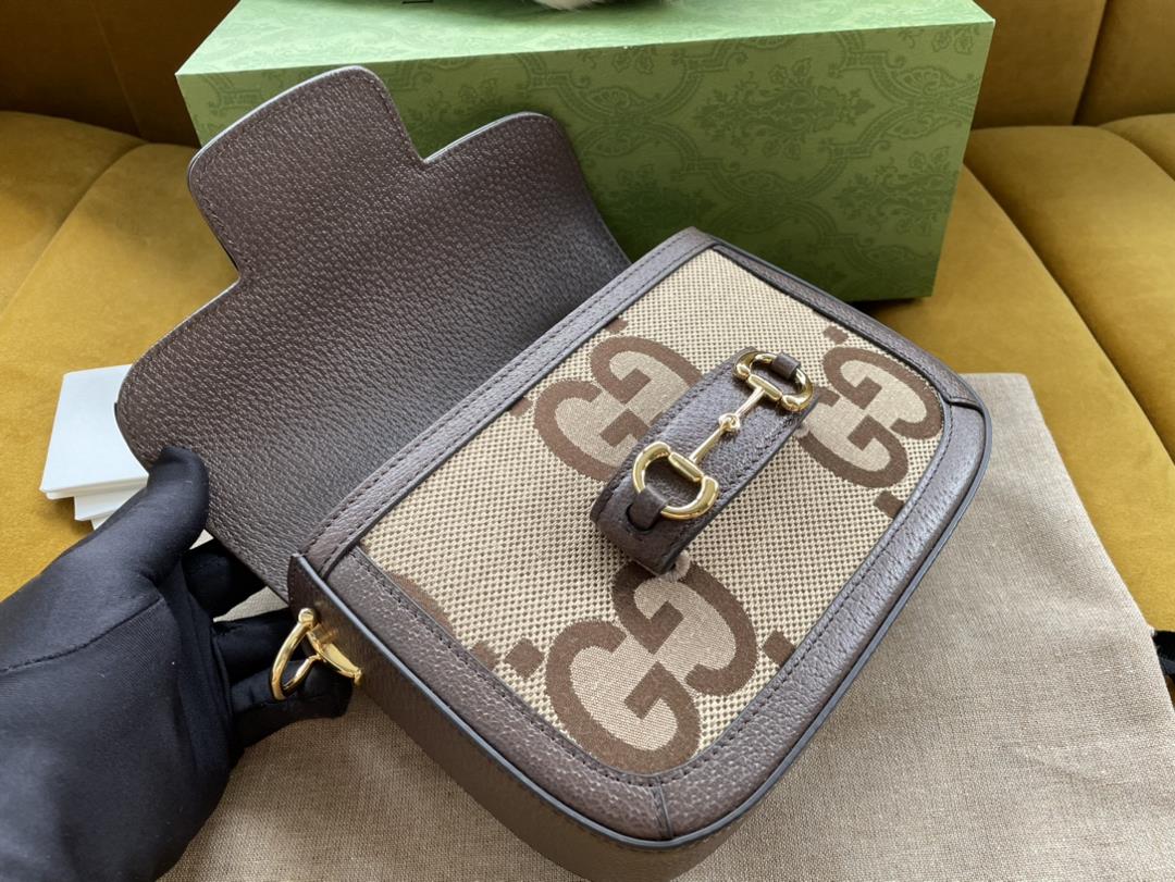 Original leather Gucci 658574 original leather with printed fabric horse buckle 1955 series mi