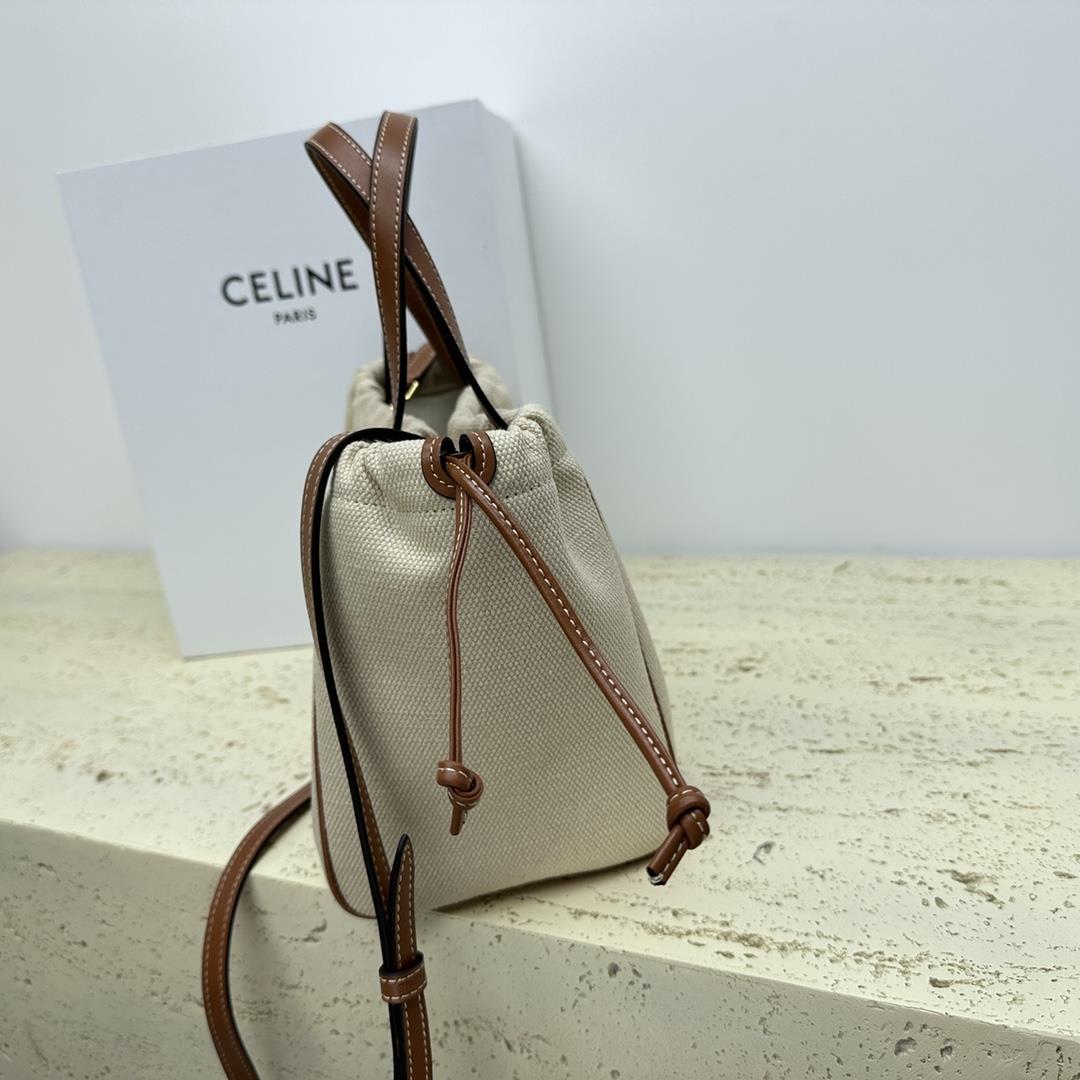 celine Sailings new CABAS TRIOMPHE woven leather drawstring bag imported cow leather embossed 