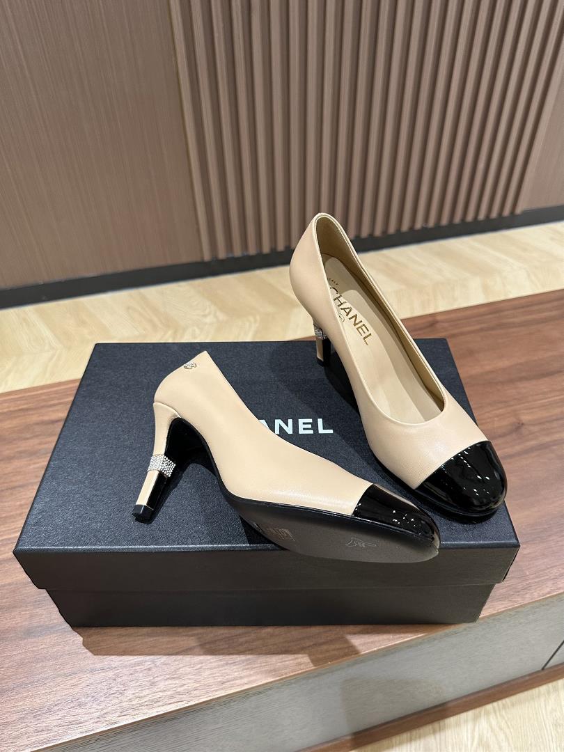 Chanel New High Heels Sheepskin Contrast Lacquer LeatherLeather sole with a height of 85Cm Siz