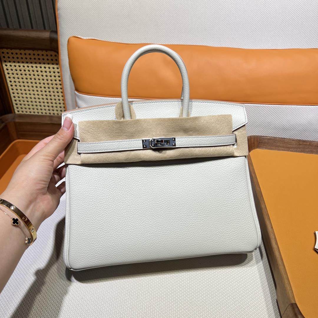 Birkin 25 Platinum Togo 8L Glacier White Beton Inner Seam Silver Buckle Purchase Level Top Original 