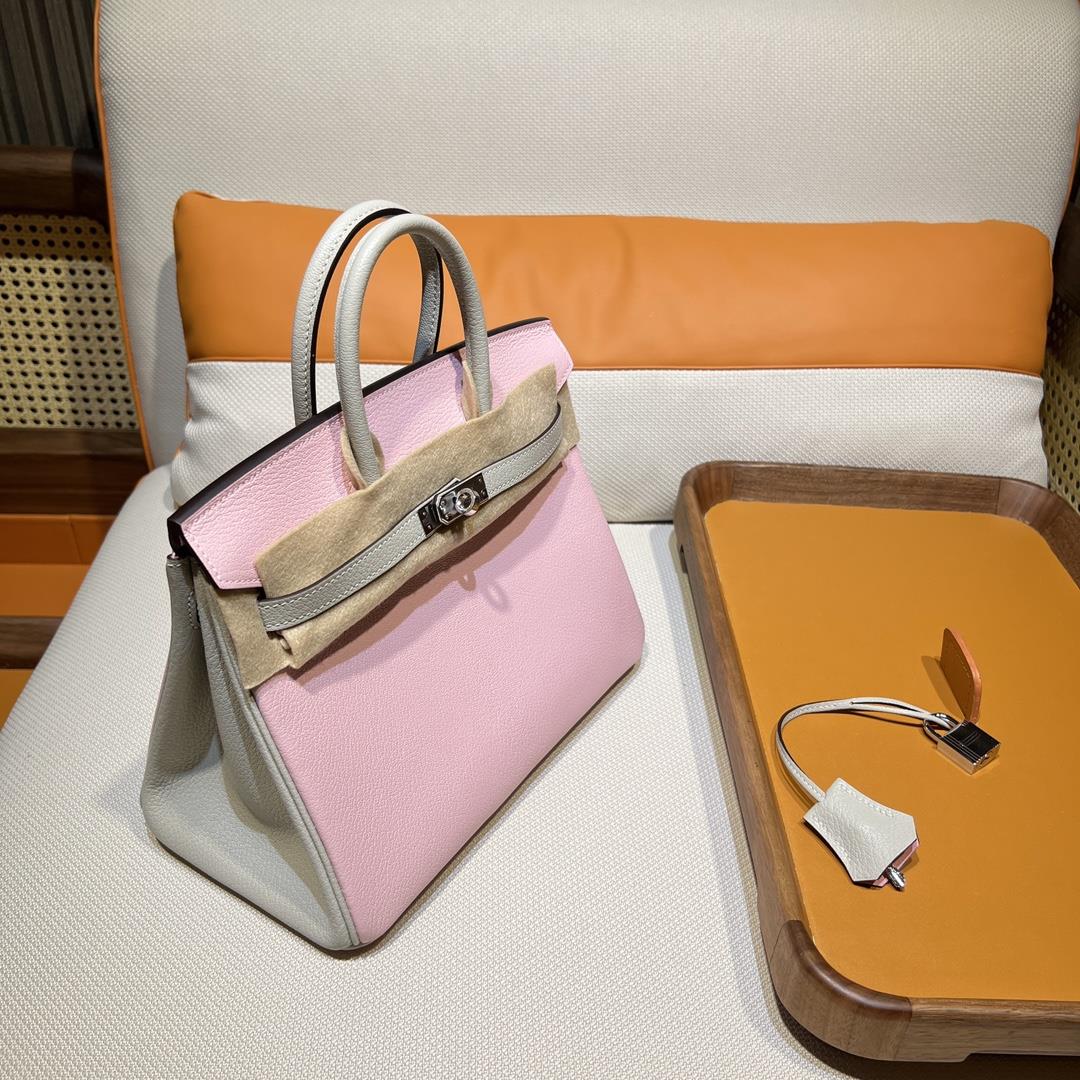 Birkin 25 Platinum Imported Lamb Mid Ridge 3Q Cherry Blossom Pink Rose Sakura Collar 80 Pearl 