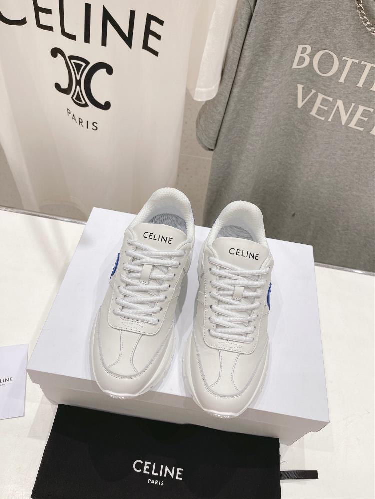 High version factory Celine 2024ss New Logo Lace up Couple Casual Sports Shoes Little White ShoesSimple and comfortable clean and neat with elevated