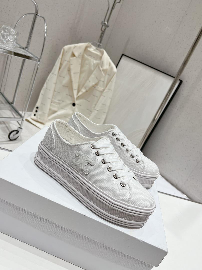 thin soled Celine 2023 new casual shoes lace up sneakers board shoes denim cloth cover a pair of sh