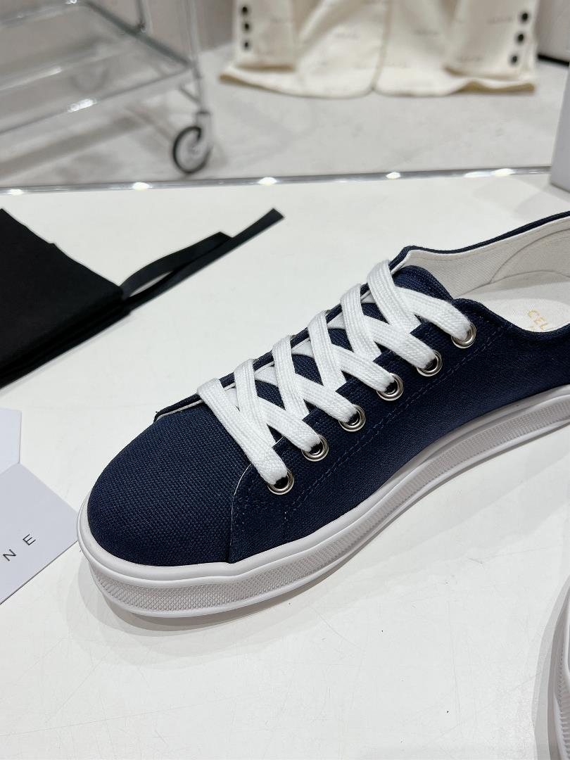 thin soled Celine 2023 new casual shoes lace up sneakers board shoes denim cloth cover a p