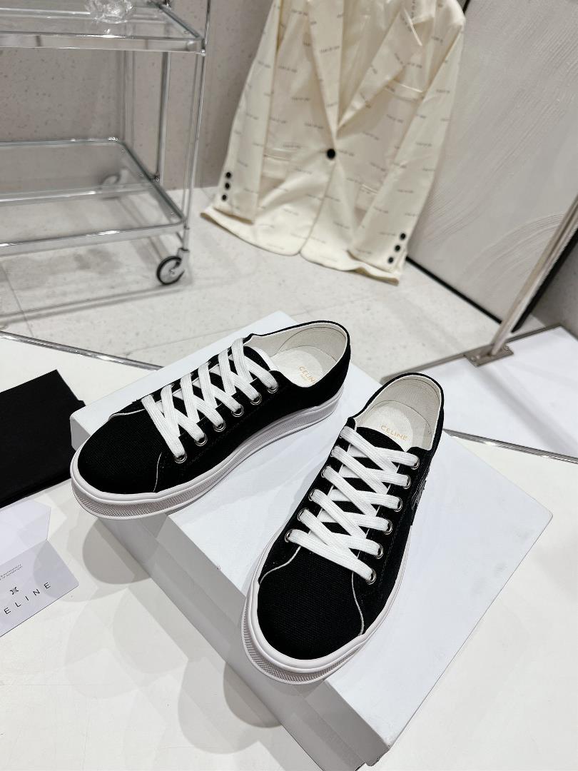 thin soled Celine 2023 new casual shoes lace up sneakers board shoes denim cloth cover a p