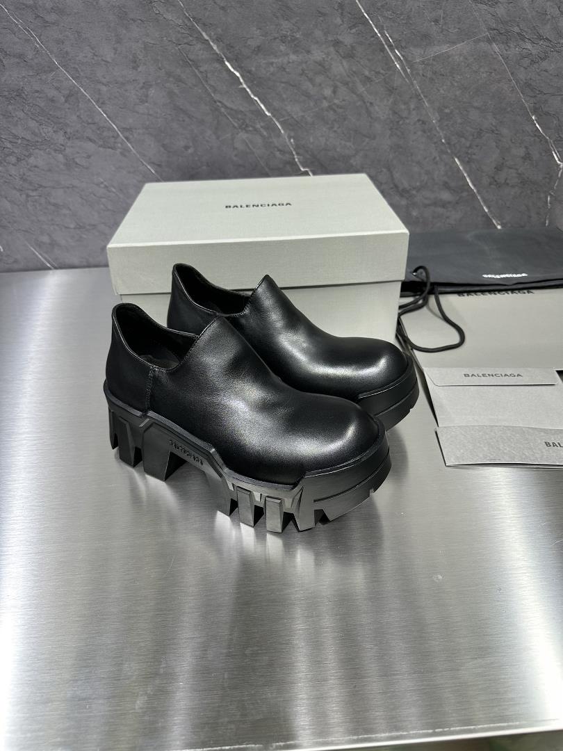 New Top Balenciaga Blcg 21FW Bulldozer Low Top Derby Bulldozer Black Logo Round Toe Derby