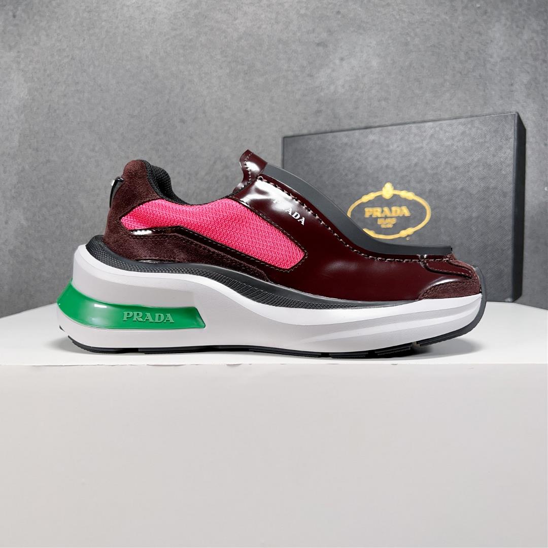 New color scheme Prad leather thick sole casual sports shoes shipped Imported Napa leather