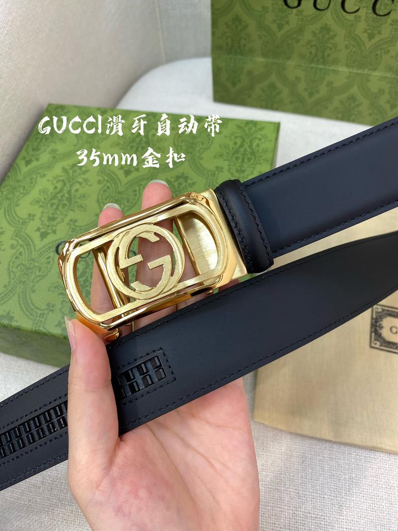 Gucci Mens Automatic Belt Width 35MM 316 Exquisite Steel Buckle Crafted with Fine Craftsm