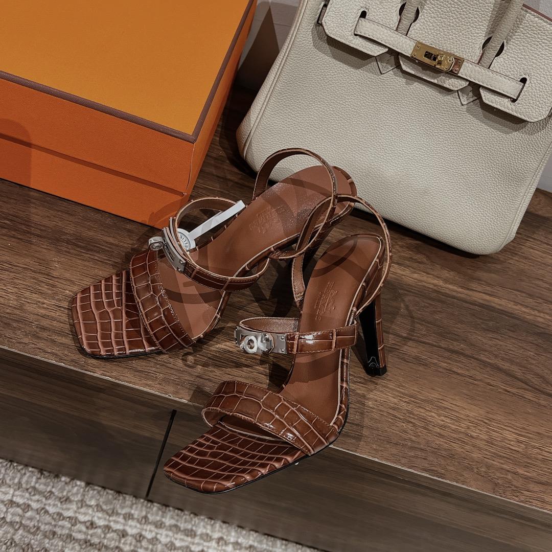 Newly added color matching alligator grain factory Hermes Glamour sandals series are fashi