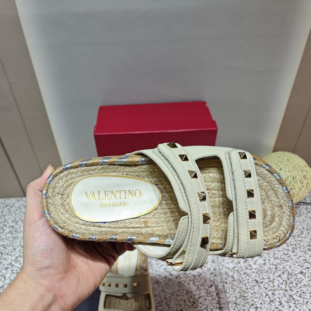 Original copy Valentino Valentino fishermans shoes hemp rope bottom slippers 2023 lates