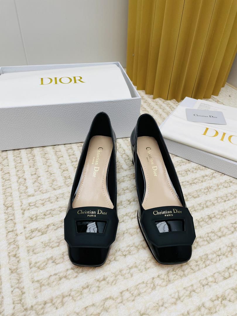 dior SpringSummer New Day Series Jelly Color Thick Heel Square Headed Womens Shoes CD Letter Logo